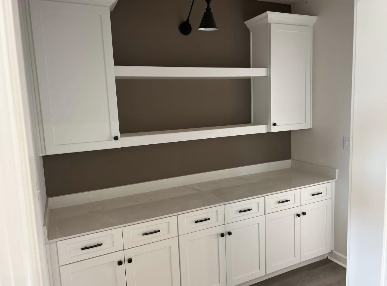 Custom office built-in cabinets with storage and workspace